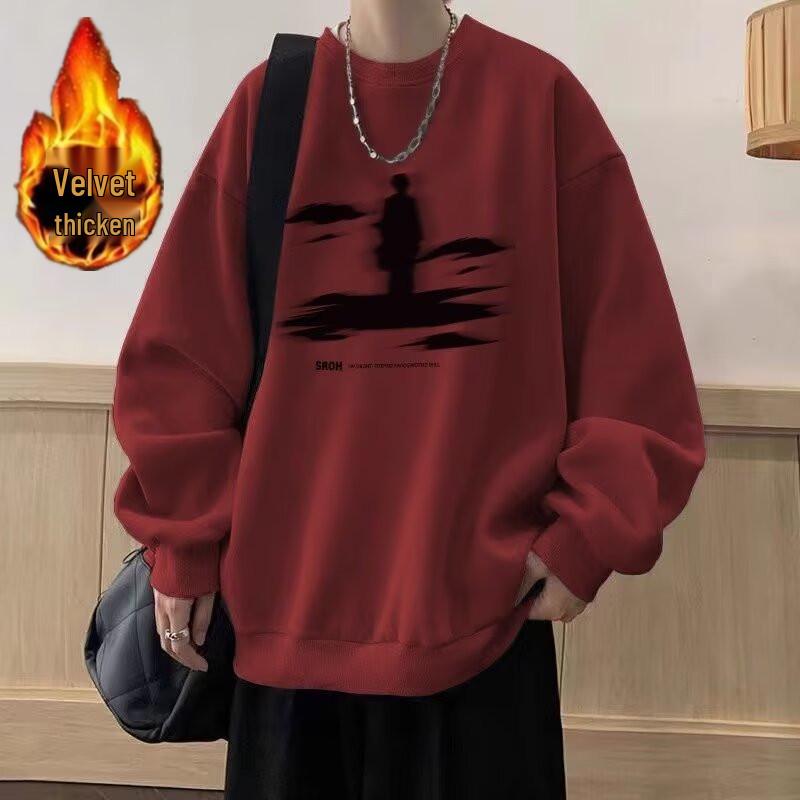 Men s Hong Kong Style Thickened Plus Velvet Warm Hoodie: Trendy Autumn/Winter Printed Pullover. L