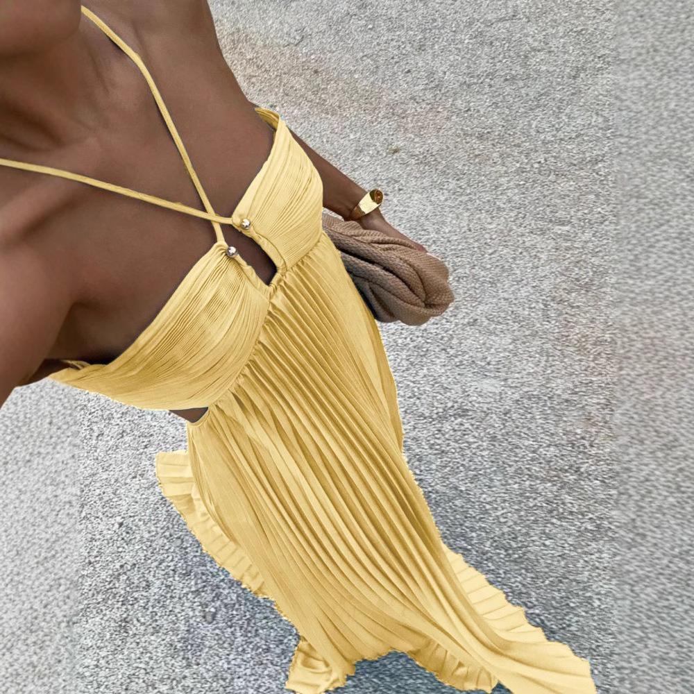 Solid Color Tube Top Pleated Sleeveless Suspender Dress