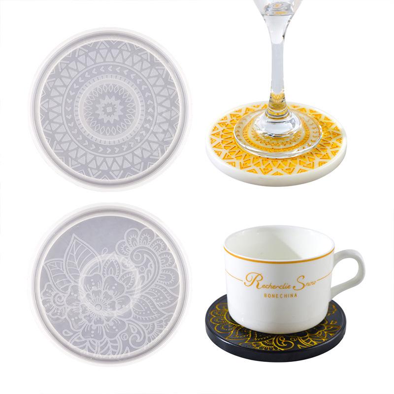 Mandala Pattern Round Resin Coaster Silicone Mold Set for DIY Epoxy and Plaster