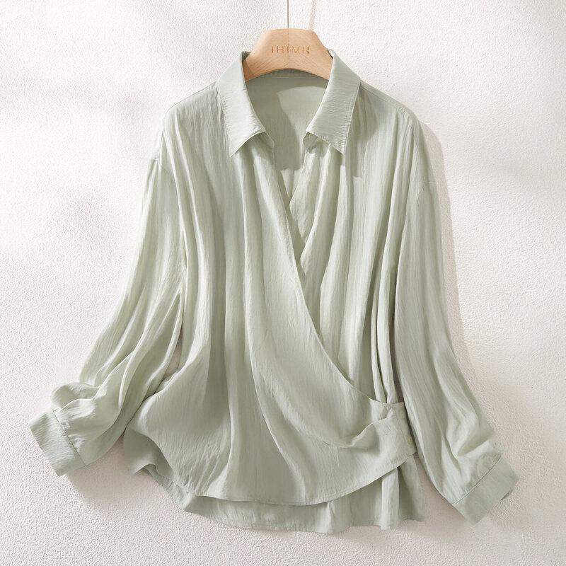 IHIMI Women s Pleated Loose Long Sleeve Blouse XL