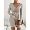Women's Solid Color Minimalist Drawstring Slim Long Sleeve Knit Dress Autumn Winter, European American Style