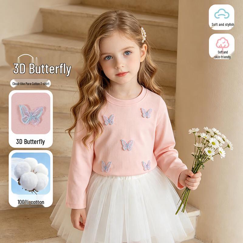 Beibeiyi Girls' Cotton Long-Sleeve Butterfly Print T-Shirt