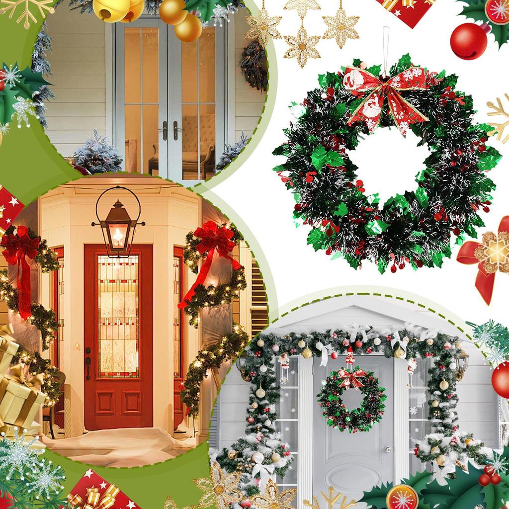 Outdoor Christmas Wreath Bow Ornament Red And Green Strips Christmas Decorations Wreath For Winter Festival New Year