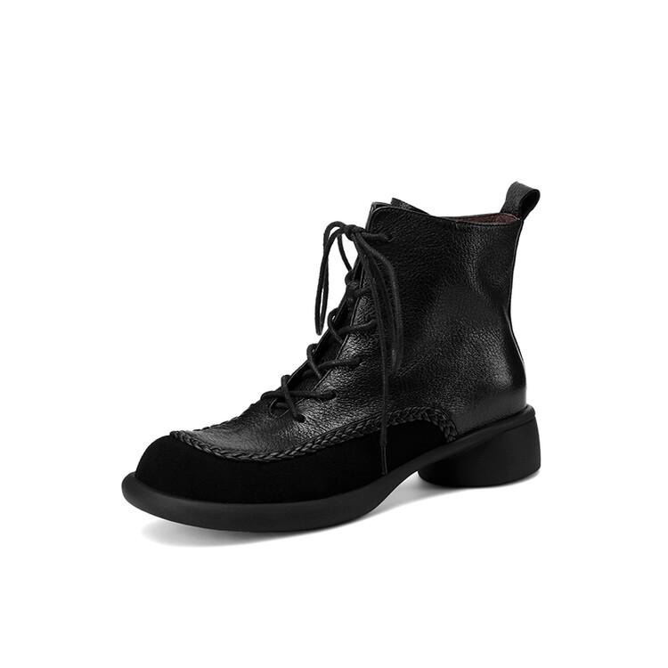 Modă Nou Toamnă Iarnă Piele Naturală Femei Cizme Modă Cizmulă cu Șireturi la Gleznă pentru Femei Cizme Scurte Pantofi Toc Gros Botine Mujer