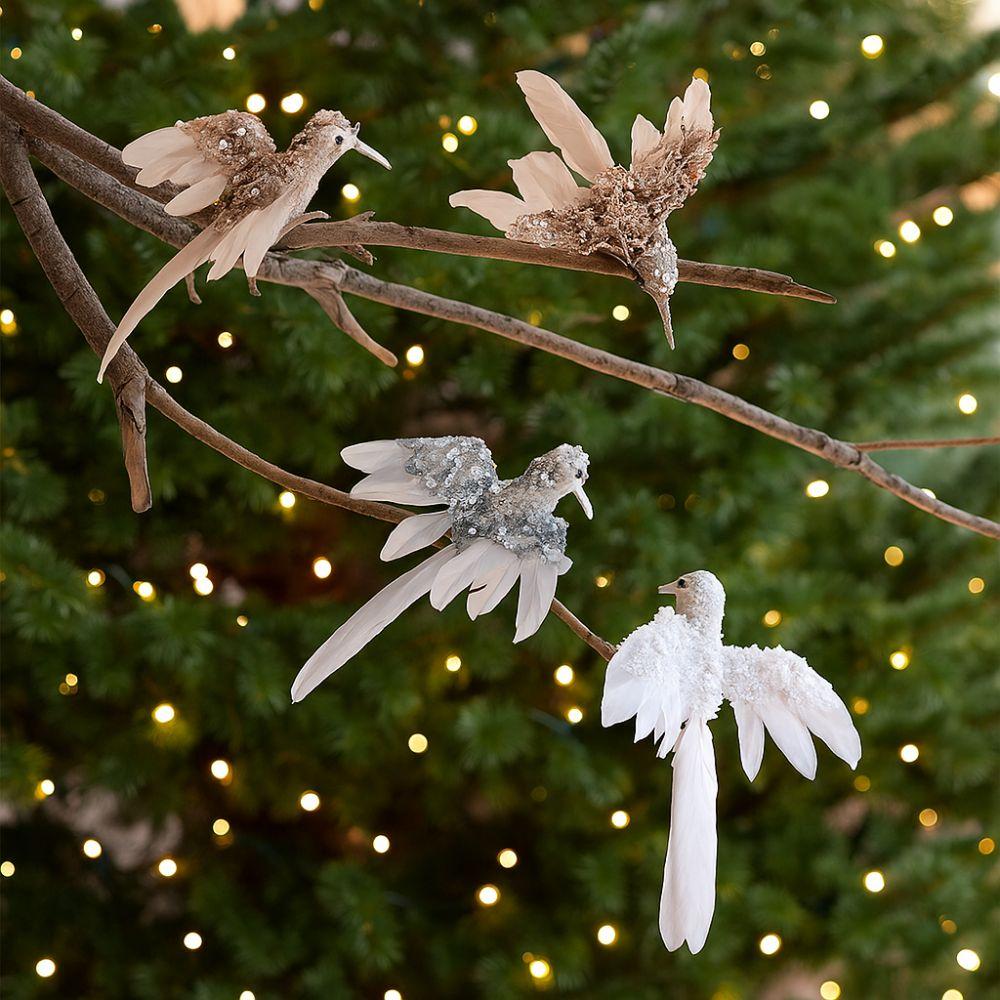 2pcs Glitter Christmas Foam Bird Beautiful Handmade Feather Birds Ornaments Realistic Artificial Birds Pendants Party Decoration