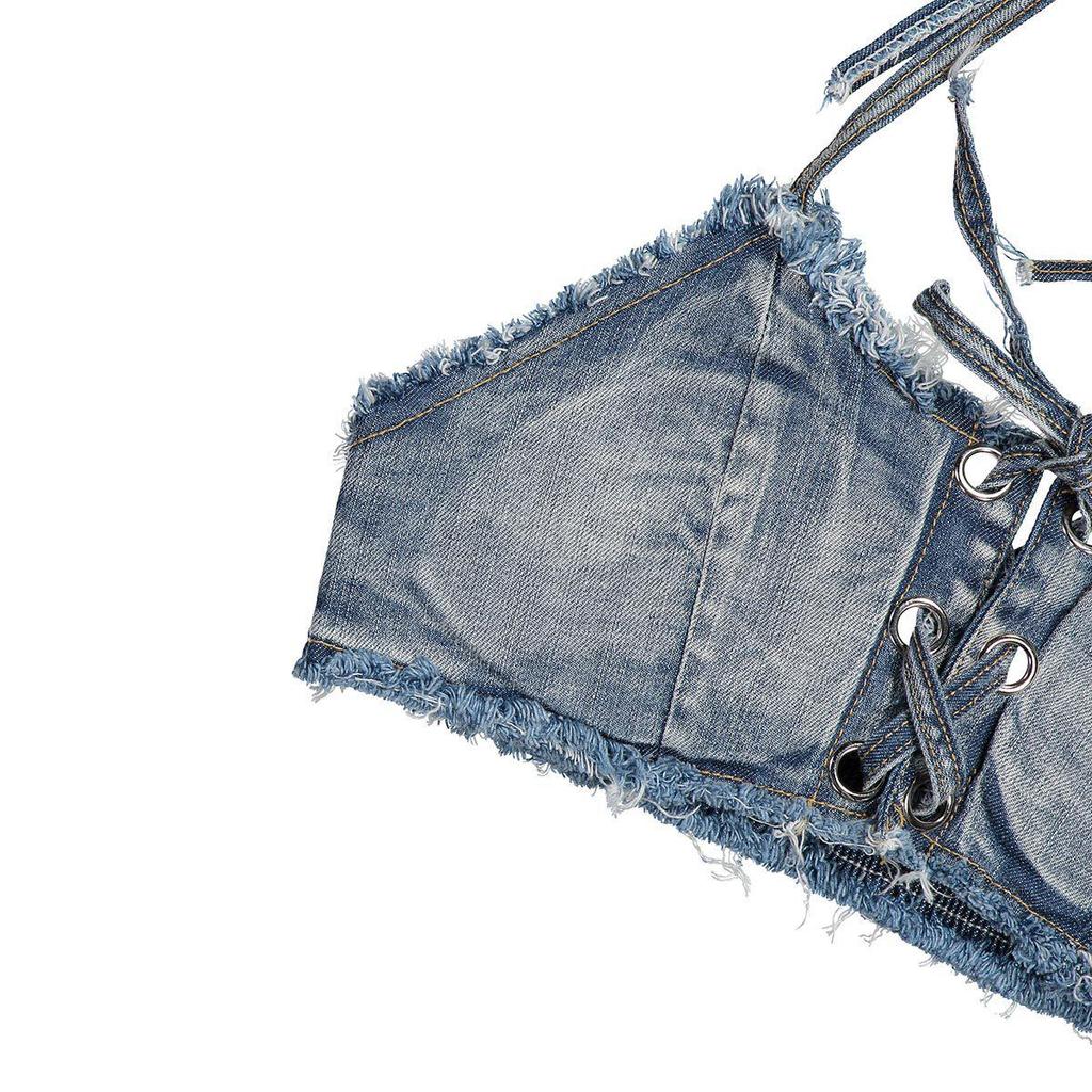 650# European & American Bar Sexy DS Lead Dancer Denim Bikini Costume for Pole Dance Performance