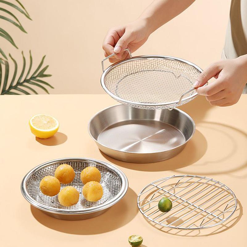 Stainless Steel Round Drain Tray Oven Safe Nonstick Oil Draining Baking Pan for Low Fat Cooking Meals