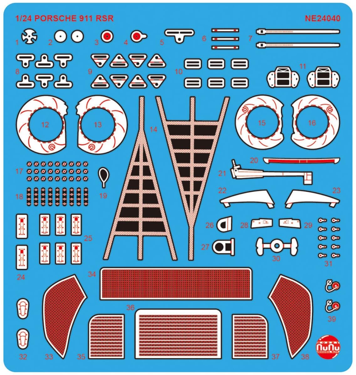 

PLATZ/NuNu 1/24 Racing Series 911 (Type 991) RSR 2018 Le Mans 24 Hours Class Winner Detail-Up Parts for Plastic Model Kits (NE24040)
