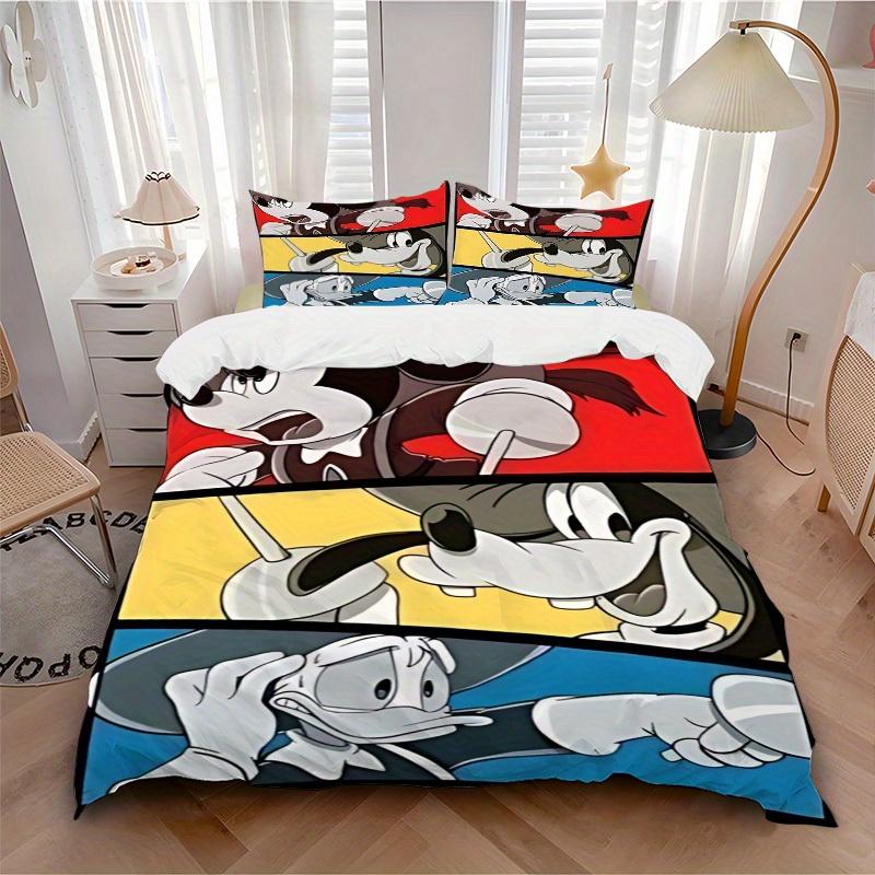 3pcs Mickey, Donald Duck Printed Bedding Set, Breathable And Soft, Machine Washable, Christmas Gift, Suitable for Bedroom Decoration, 085