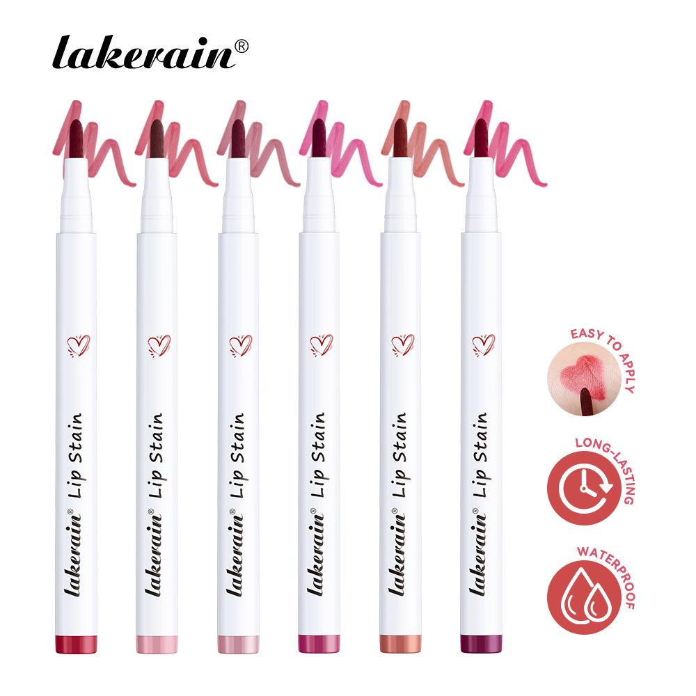 Lakerain Lip Stain Pen: Long-Lasting Waterproof Matte Lip Liner & Kiss-Proof Lightweight Color, 6 Shades for Precise Lip Shaping & All-Day Wear