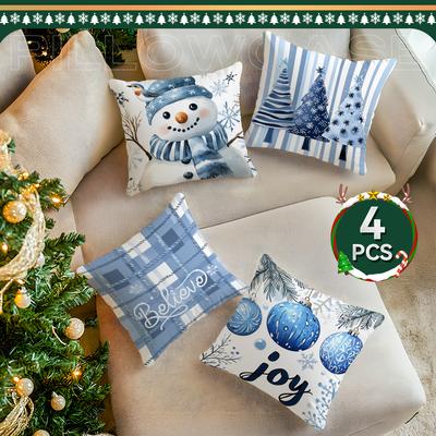 Blue White Christmas Pillowcase Printed Polyester 45X45Cm Throw Pillowcover Decorative Sofa Cushion Pillowslip Home Decor