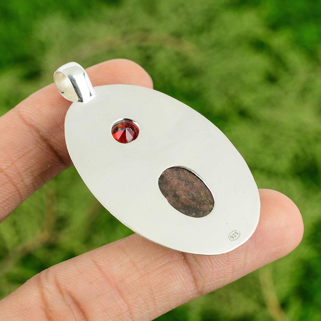 925 Sterling Silver Oval Natural Rhodonite Rubellite Bezel New Pendant Jewelry