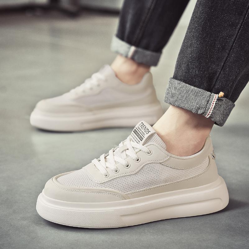 Men's Thick Sole Anti Slip Outdoor Casual Shoes Fashion Lace Up Oxford Board Shoes Simple Leather Walking Shoes