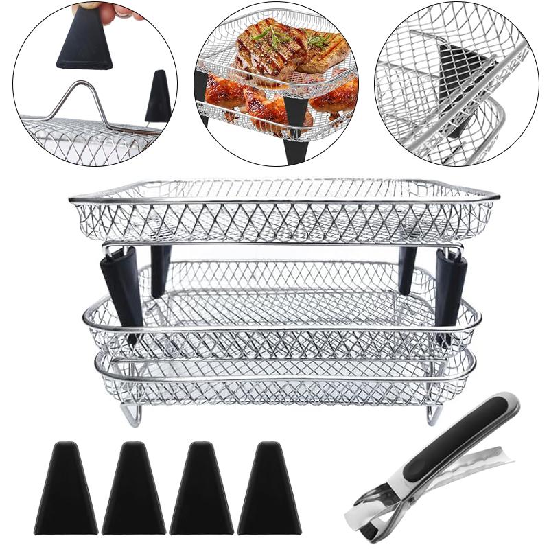3 Layer Air Fryer Grille Suitable for Air Fryers Oven Grill Stainless Steel Stackable Grill Kitchen Utensils Cook Multiple Foods
