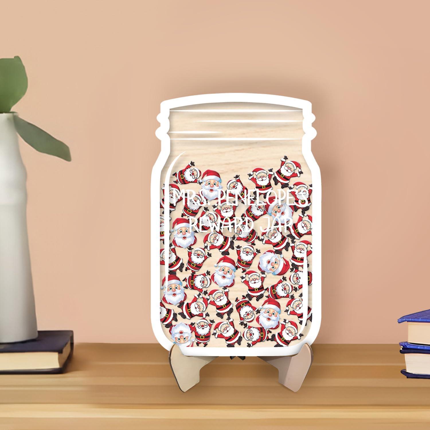 

Mrs Penelope s Reward Jar Mason Jar Style Container with Holiday Tree Pattern for Storing Rewards and Small Items