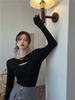 Women's Crew Neck Long Sleeve Cutout Tee Slim Fit Solid Color Milk Silk Sexy Y2K Layering Top Autumn Casual Blouse