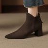 Krazing Pot Cow Suede Nubuck Pointed Toe Thick Heels Chelsea Boots Size 43 Zip Basic Clothing Women Ankle Boots