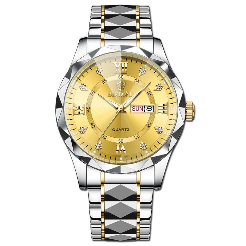 Herrenuhr Wasserdicht Leuchtende Uhr Rhombus Spitze Glas Doppelkalender Trend Freizeit Uhr Herren
