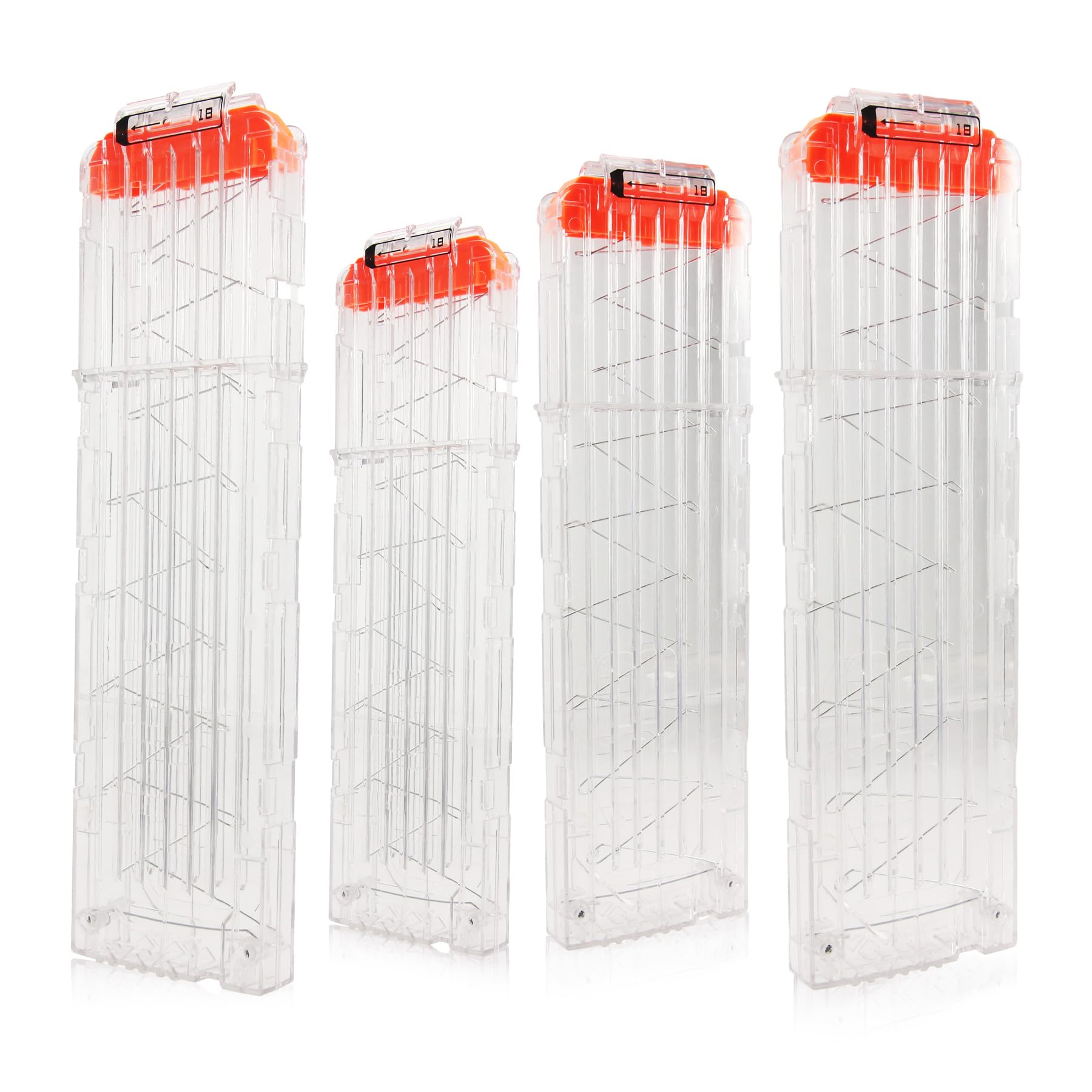 Зарядные клипсы BOROLA на 18 патронов для бластеров NERF Elite, Клипсы для мягких дротиков для игрушечных пистолетов (Набор из 4 шт., Прозрачный)