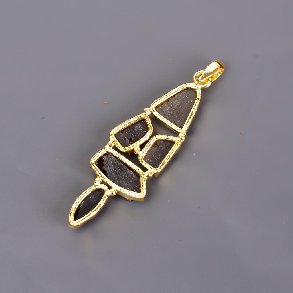 Fancy Natural Smoky Quartz Gold Finish Anniversary Electroformed Pendant Jewelry V-117
