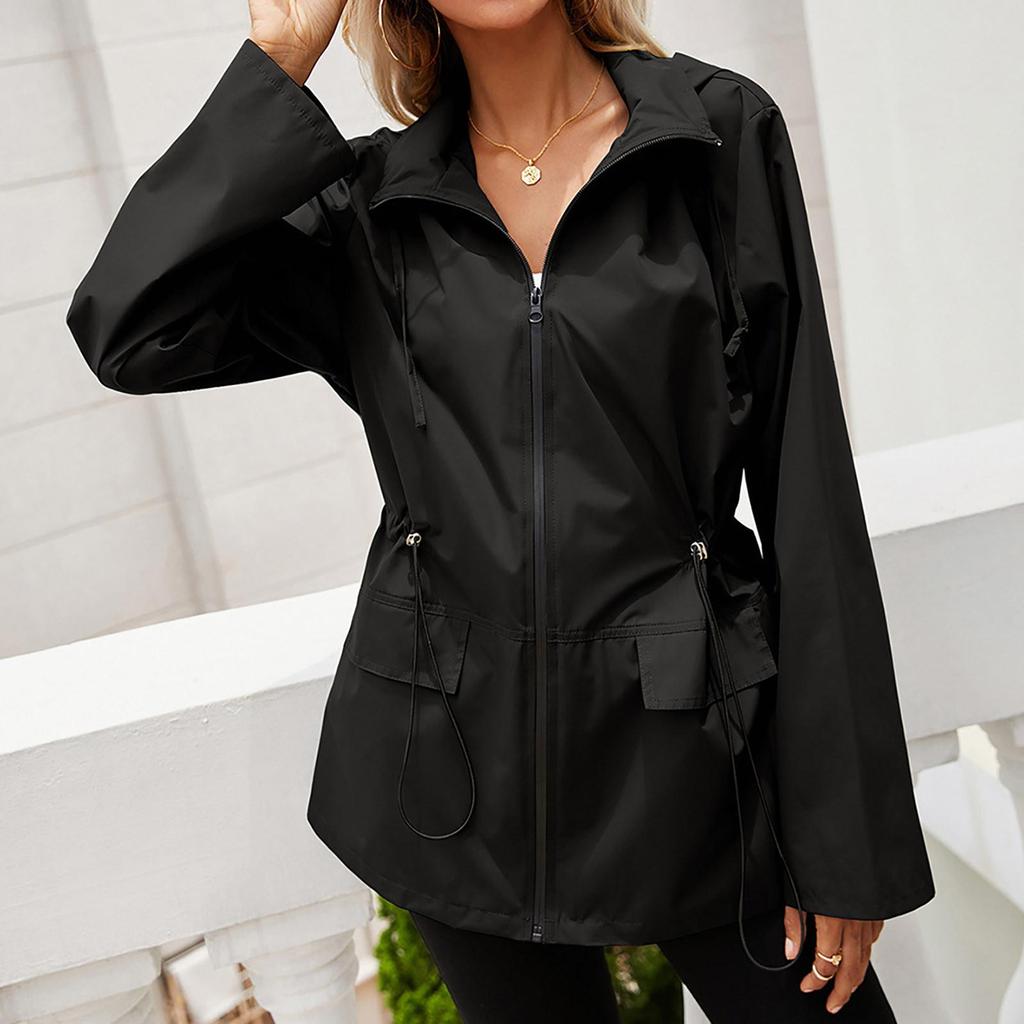 Cappotto antivento impermeabile con cappuccio e cerniera casual da donna alla moda