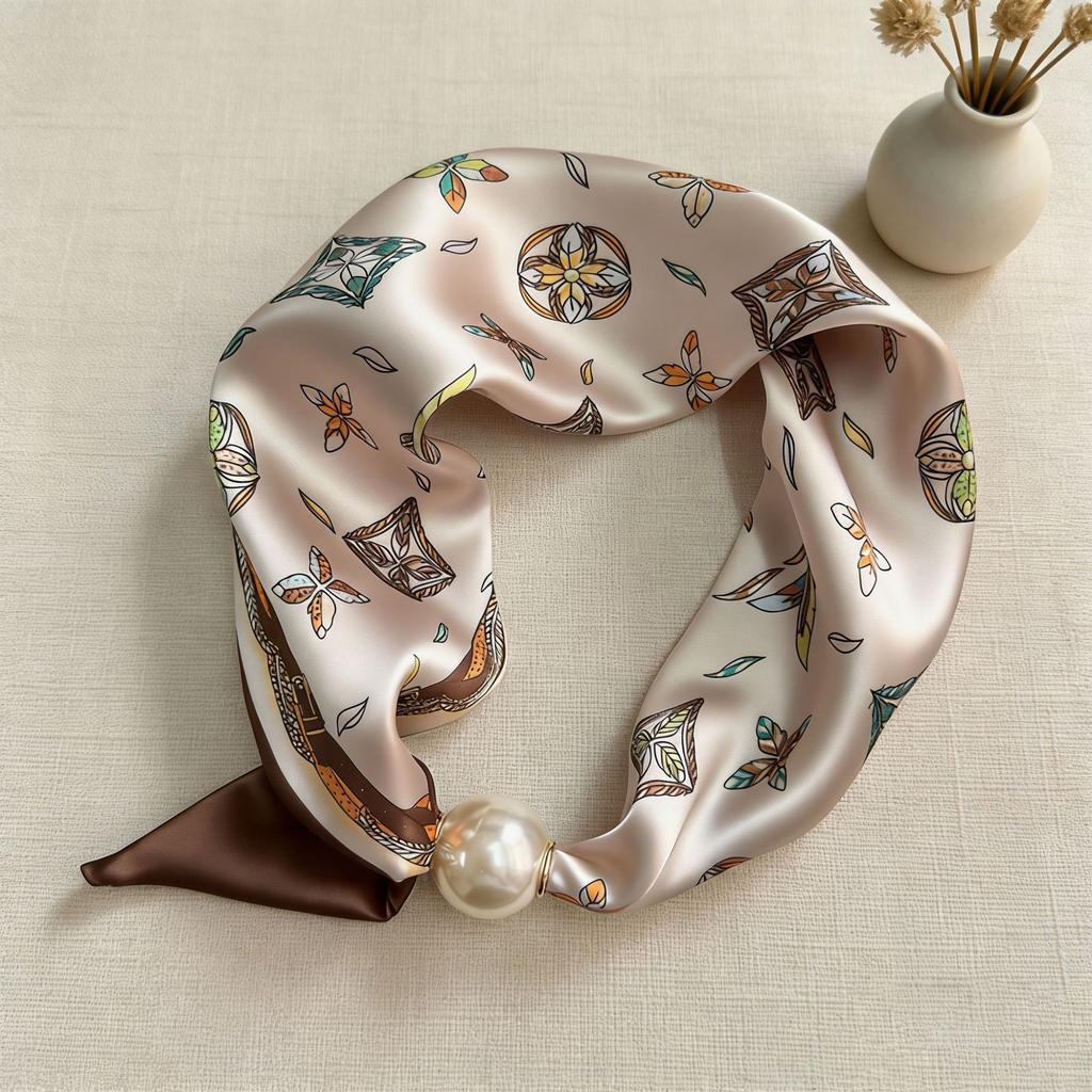 Scarf Magnetic Silk Collarbone Pearl Neck Scarf Thin Lazy Pendant Chain Buckle Bandana Handkerchief Foulards Femme Accesories