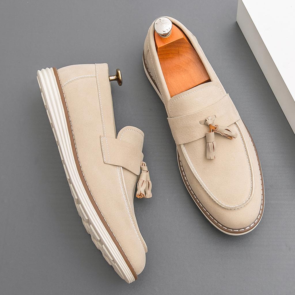 New Fashion Tassel Suede Leather Men Shoes Slip On Loafers Round Toe Dress Office Daily Commute Business Party Shoe for Man
