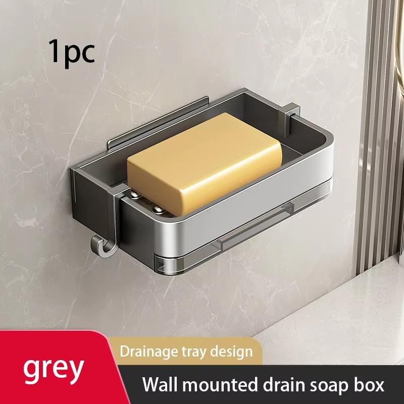 

Space Aluminum Soap Dish Wall-mounted Bathroom Storage Rack Without Punching Washroom Soap Box Washbasin Storage Shelf
