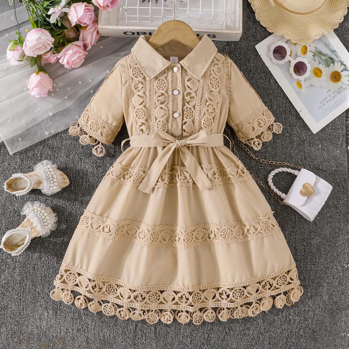 Toddler & Kids 2-7Y Lace Trimmed A-Line Dress, Elegant Collared Dress for Special Occasions 2-3Y цвет старого дерева