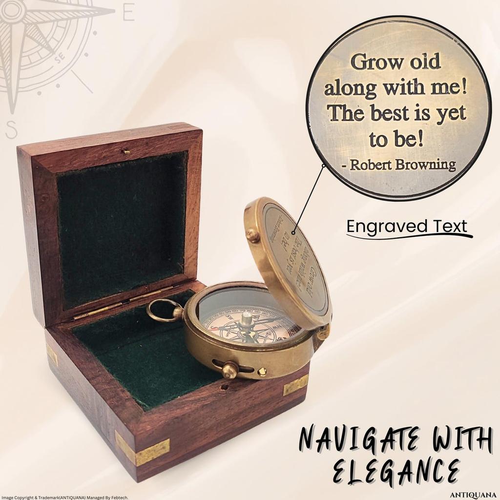 

Гравированный рабочий компас с деревянной коробкой, подарок мужчине на годовщину, подарки папе на день рождения (Стареть)