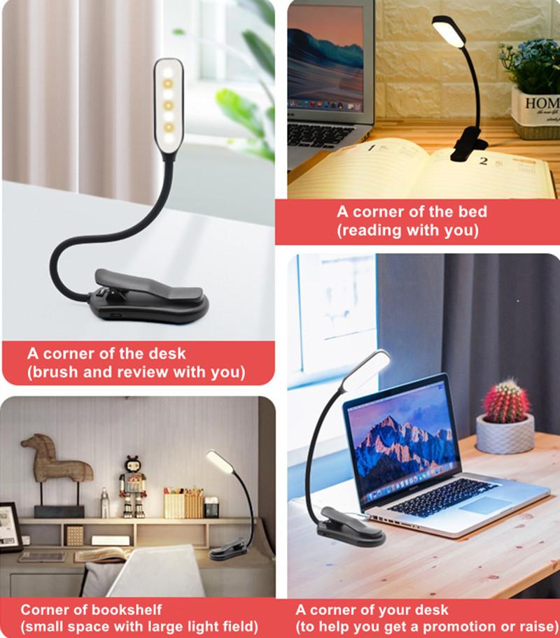 Rechargeable Book Mini 7 Led Level 3 Warm Cold White Flexible Clip-on Night On Reading