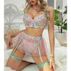 1011 European and American flower embroidery sexy underwear sexy cute girl mesh skirt four-piece set
