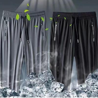 Trendige dünne Eis-Seiden-Freizeithosen für Herren, bequem, atmungsaktiv, schnelltrocknend, mit gebundenen Knöcheln, Neun-Punkt-Hosen, Studenten, große Größen, Jogginghosen Herren
