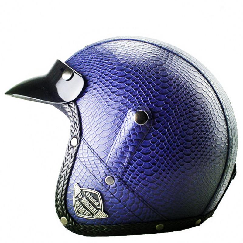 Open Face Retro Helmet Motorcycle Helmet Vintage Retro PU Leather Motocross Scooter Jet Glasses