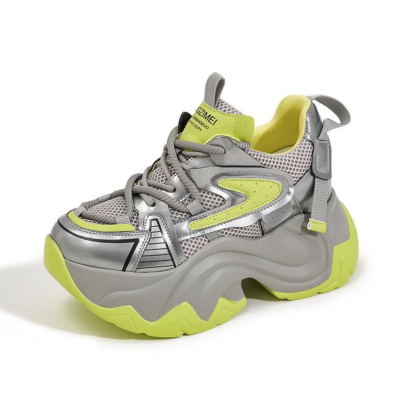

Platform dad shoes women s 2025 spring new muffin shoes inner height increase women s shoes versatile breathable sports and leisure shoes 39 зеленый цвет-серебро