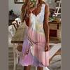 Women Summer Casual Sleeveless Lacework V Neck Printed Knee Length One Piece Dress
