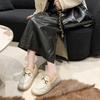 Nova cabeça redonda outono e inverno de pelúcia sapatos casuais feijão quente fundo plano sapatos da mãe sola macia algodão único sapatos para mulher
