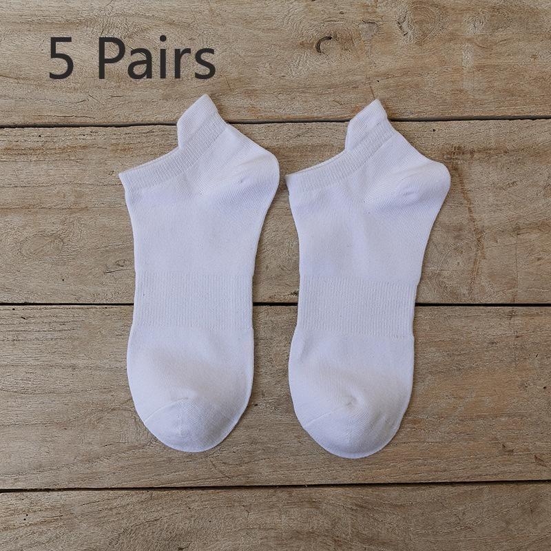5 Pairs of Men's Short Socks, Pure Cotton, Men's Raised Ears, Breathable, Odorless, Short Top, Low Top, Light Mouth, Solid Color Boat Socks, Trendy