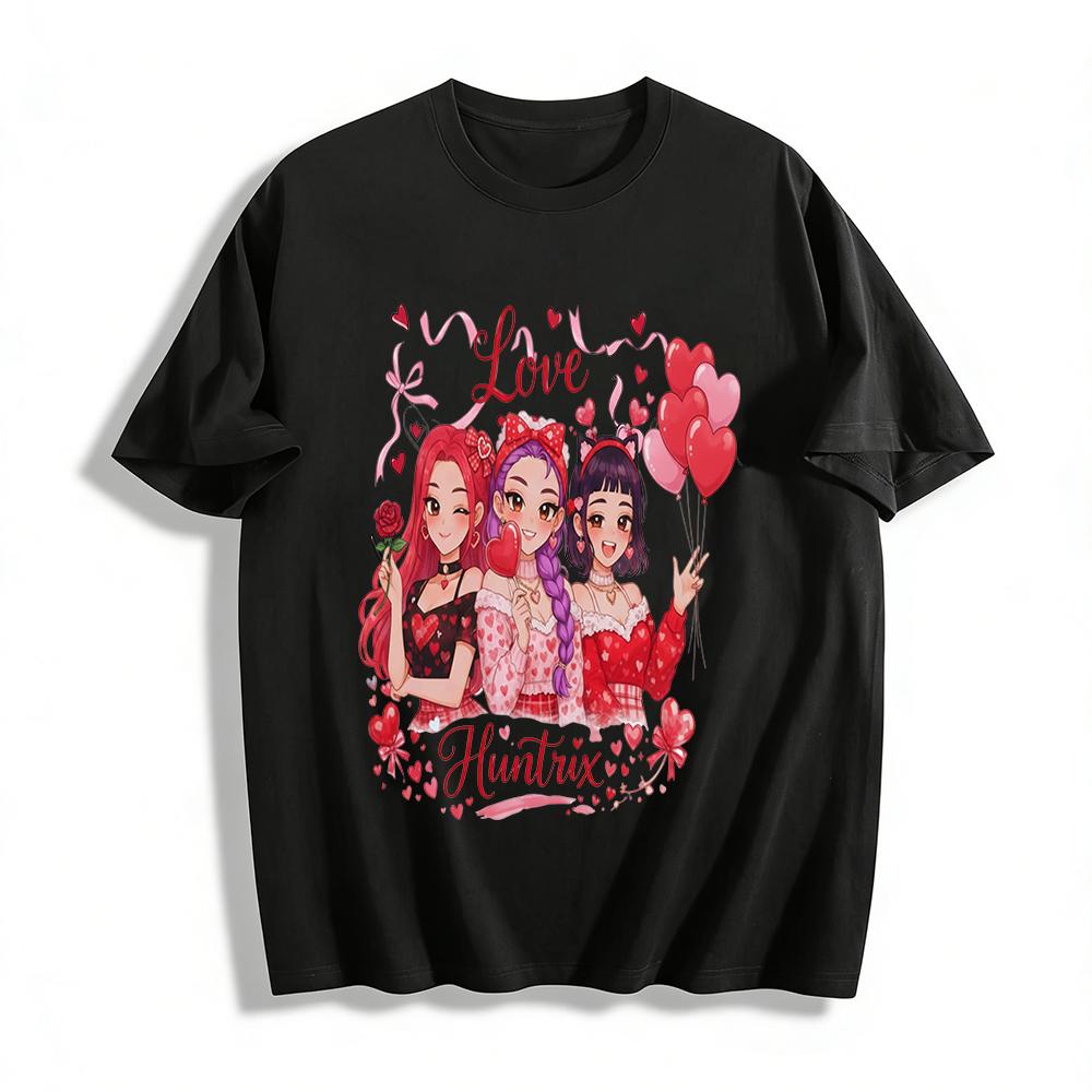 

Love Huntrix Valentine s Day Girls Graphic Tee Sweet Heart Print Casual Short Sleeve T-Shirt Pure cotton T-shirt XXS