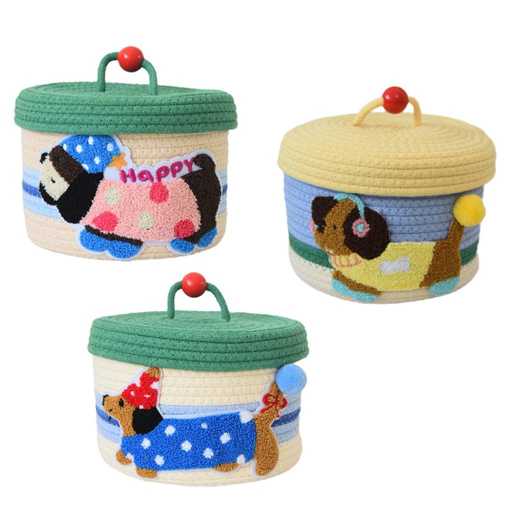 Cotton Rope Storage Basket Dog Desktop Basket Home Decoration Multipurpose Modern with Lid for Home Bedroom Desk Toys Cookies