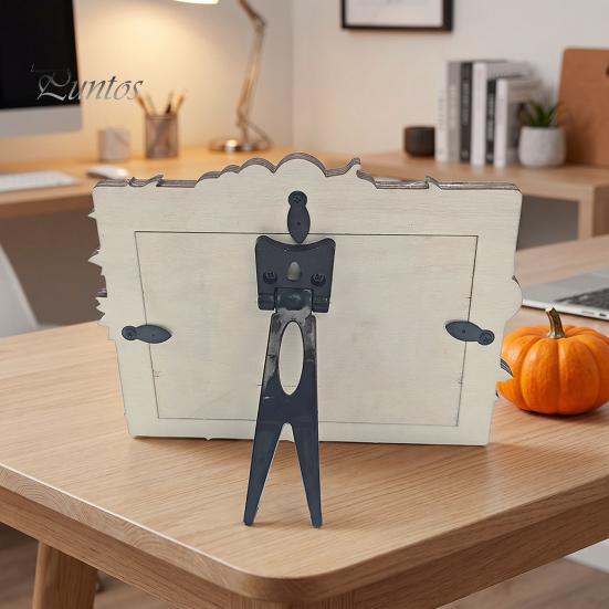 Waterproof Photo Frame Halloween Wooden Frame, Pumpkin Ghost Cat Cutout Picture Holiday Portrait Holder, Double-sided Tabletop Decor for Home