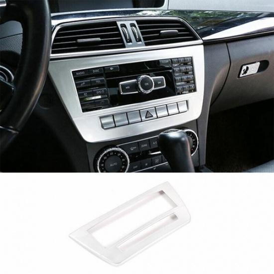 Silver Central Volume CD Switch Panel Cover Trim Fit For Benz C-Class 2011-2014