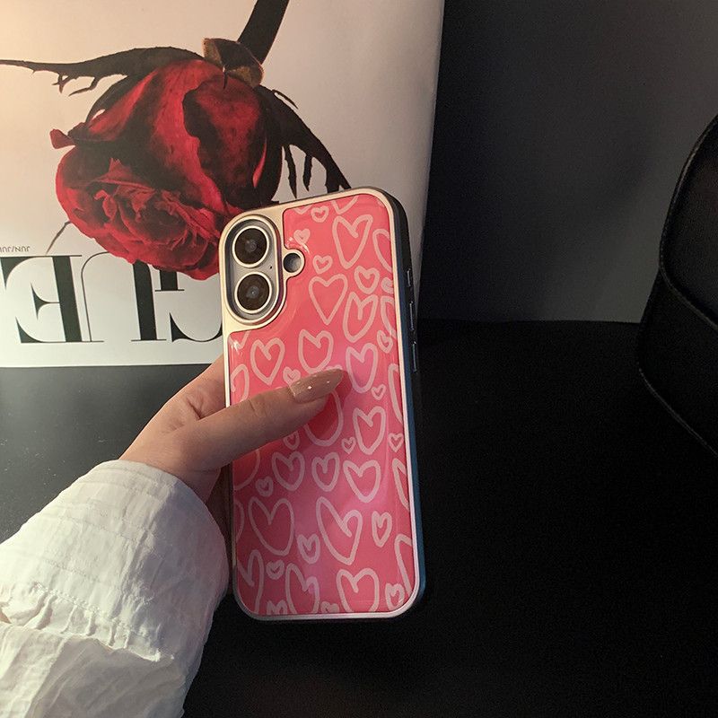ins Korean foundation love applies to Apple 16/17Pro mobile phone case IP15 Epoxy water condensation 14/13 large hole cover