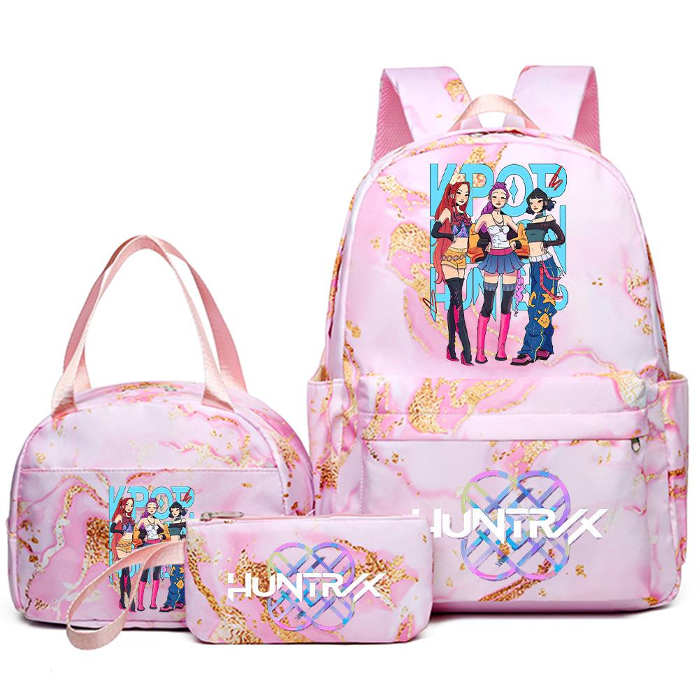 3Pcs/set Anime Cartoon Kpop Printed Backpack with Handbag Pencil Case for Teenager Student Girl Boy Bookbag Schoolbag Women Large Capacity Travel Bag