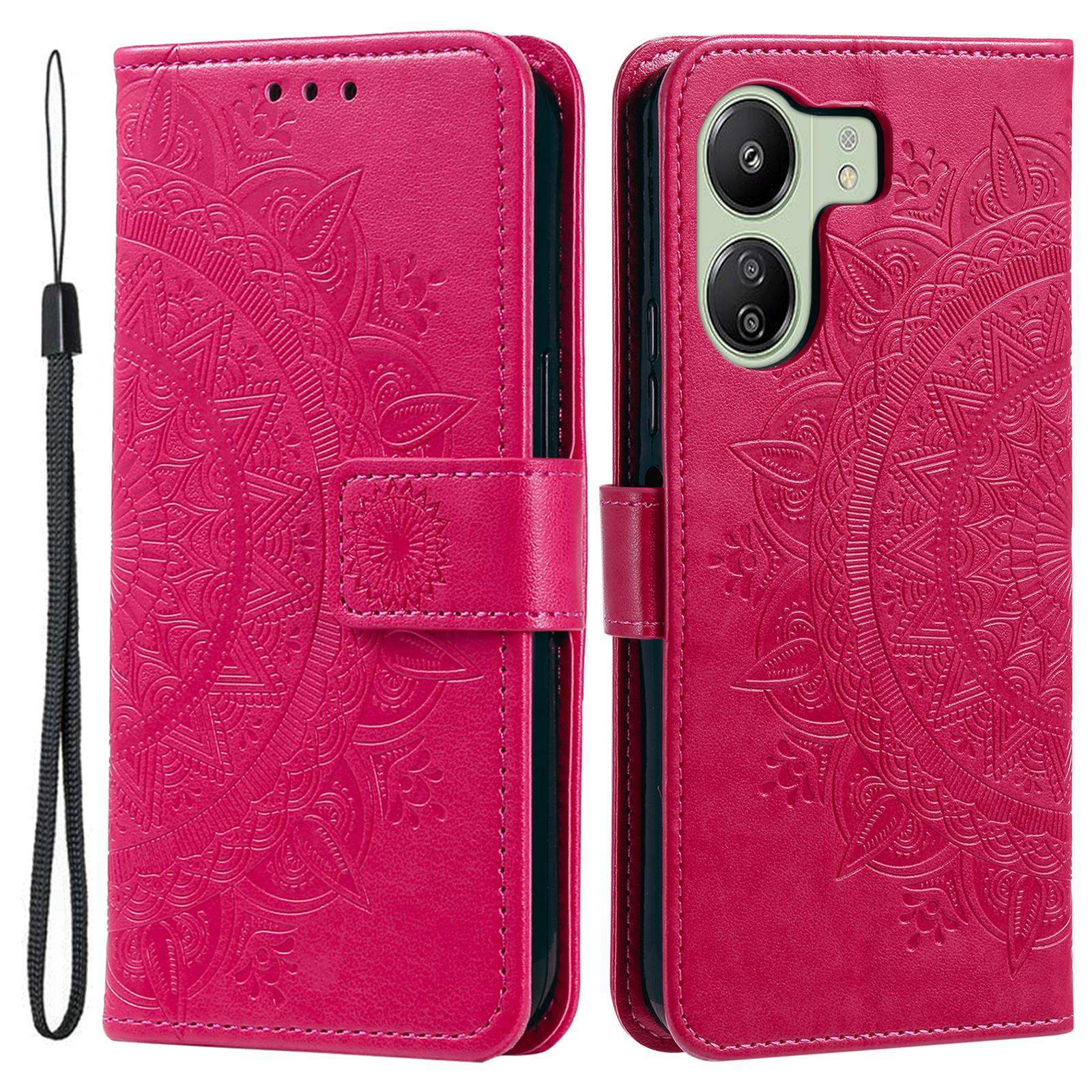 

For Xiaomi Redmi 13C 4G/13C 5G/13R 5G/Poco M6 5G/Poco C65 4G Case Mandala Flower Imprint Cover with Strap Rose