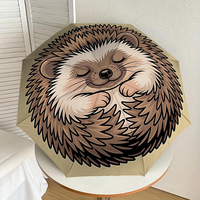 Adorable Hedgehog Print Umbrella: Automatic Opening & Closing, Outdoor Protection, Lightweight and Durable Travel Accessory 109