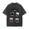 Coffee Cat Americano Latte Mocha Cappuccino Washed Distressed Loose Streetwear Tops For City Walks
