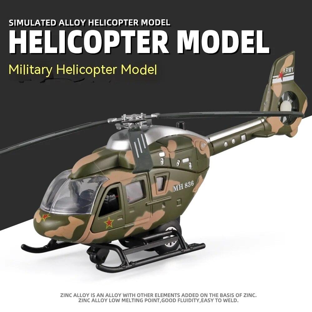 1/64 Scale Military Helicopter Alloy Toy Model with Retroactive Motion, Sound & Light Effects - Ideal for Kids' Play & Collectio
