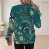 Women Plus Size Round Neck Long Sleeve Floral Printed Teal Green Ribbed Cuffs Sweatshirt