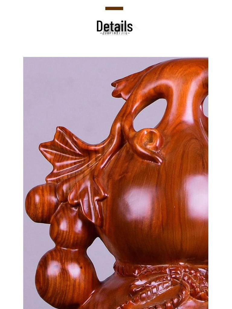 Large Pear-Shaped Mahogany Wood Fu Lu Ornament - Living Room Decoration & Handcrafted Gift